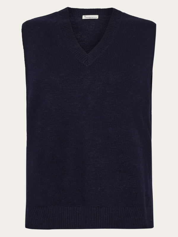 KnowledgeCotton Apparel - WMN Lambswool vest RWS Knits 1001 Total Eclipse