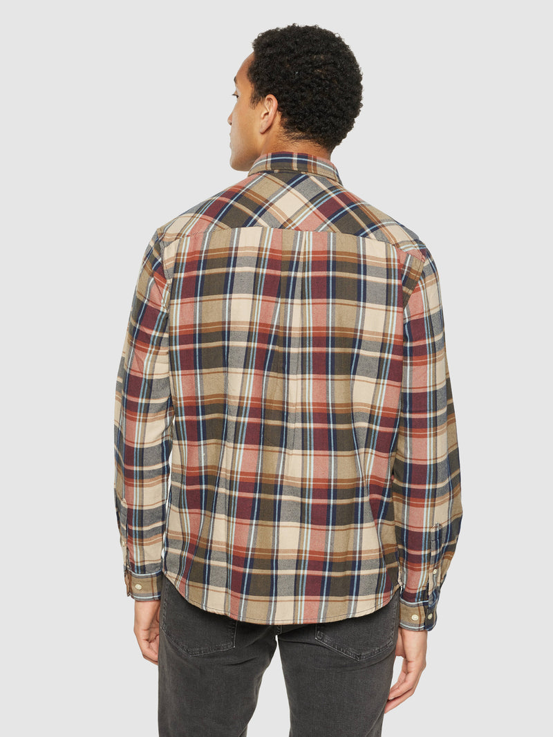 KnowledgeCotton Apparel - MEN Light flannel checkered costum fit shirt Shirts 7032 Multi check