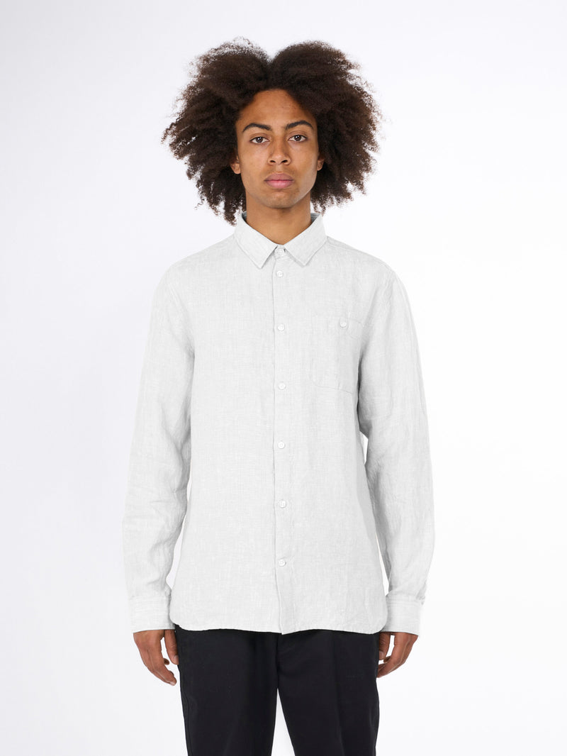 KnowledgeCotton Apparel - MEN Linen custom fit LS shirt Shirts 1010 Bright White