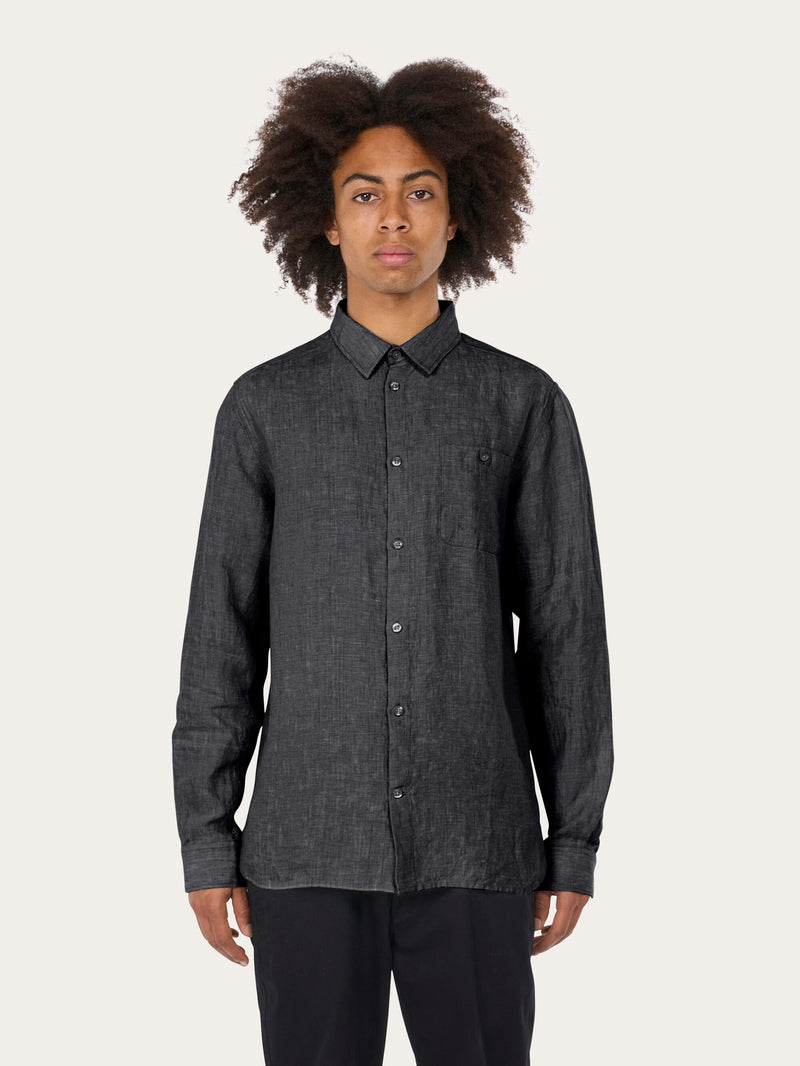 KnowledgeCotton Apparel - MEN Linen custom fit LS shirt Shirts 1300 Black Jet