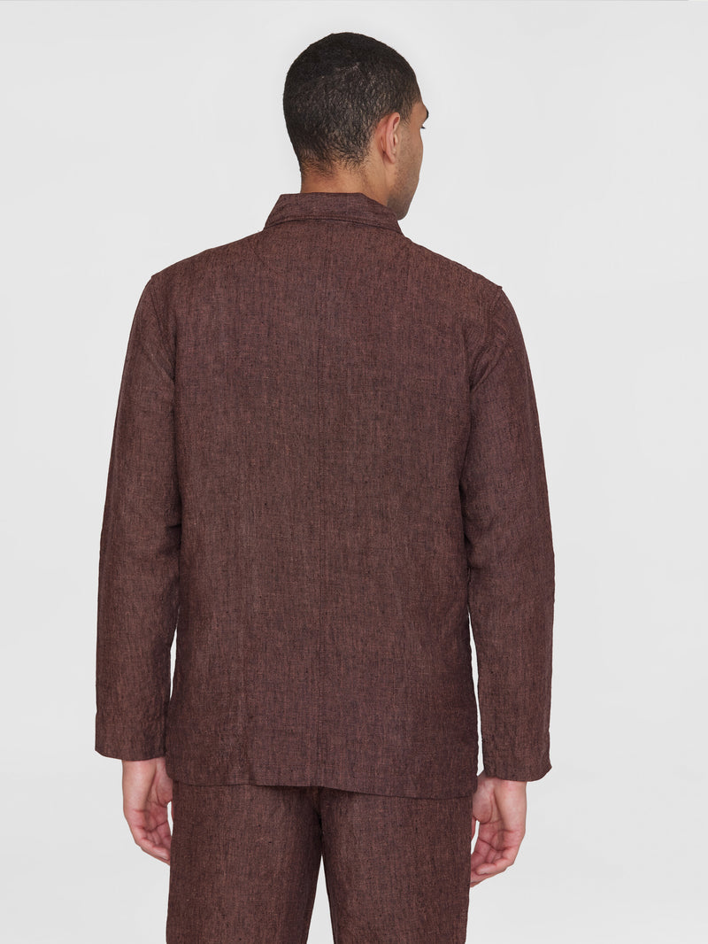 KnowledgeCotton Apparel - MEN Linen overshirt Overshirts 1437 Chocolate Malt