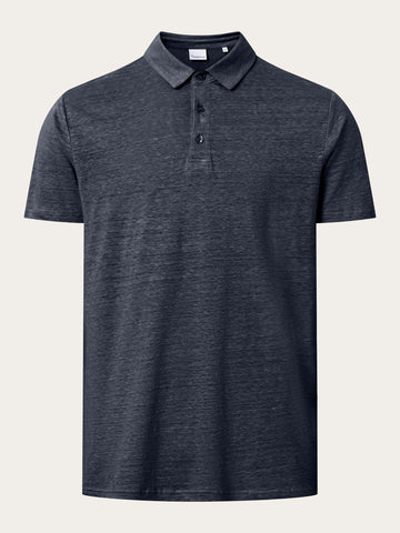 KnowledgeCotton Apparel - MEN Linen polo Polos 1001 Total Eclipse