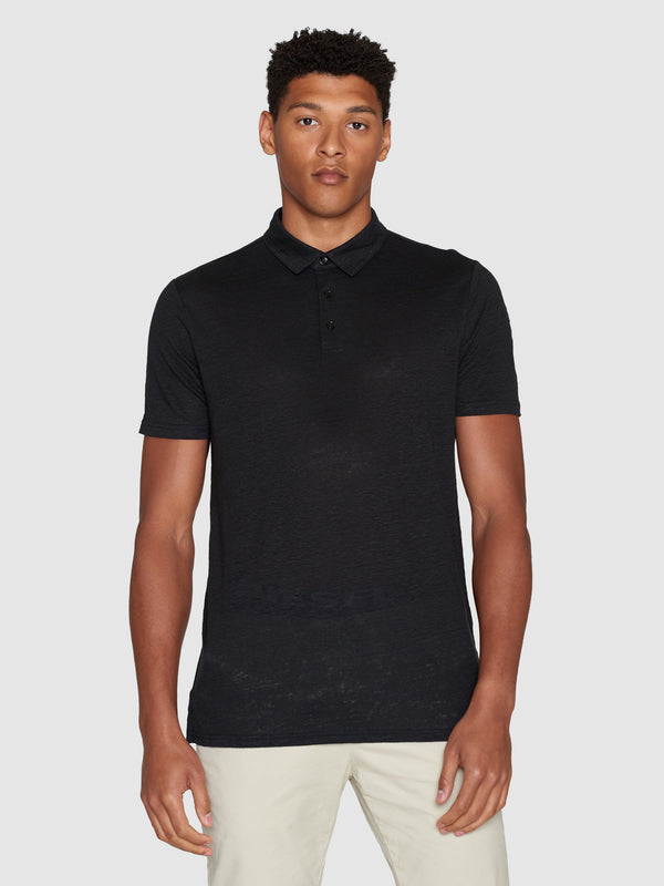 KnowledgeCotton Apparel - MEN Linen polo Polos 1300 Black Jet