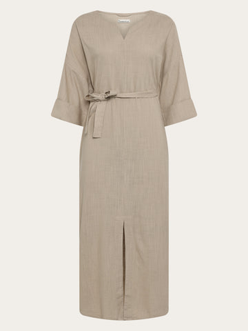 KnowledgeCotton Apparel - WMN Linen v-neck dress Dresses 1228 Light feather gray