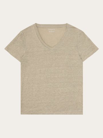 KnowledgeCotton Apparel - WMN Linen v-neck t-shirt T-shirts 1495 Twill