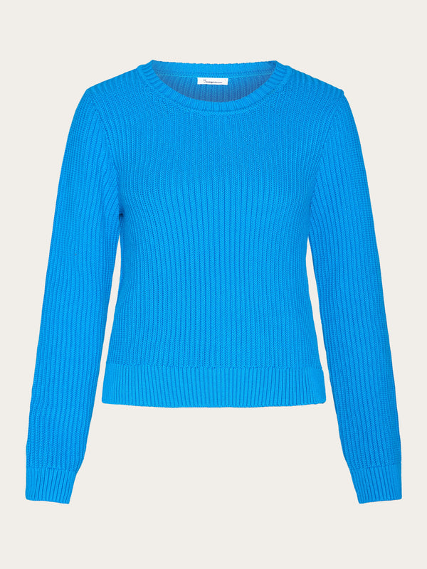 KnowledgeCotton Apparel - WMN Long sleeve knitted crew neck - OCS/Vegan Knits 1445 Malibu Blue