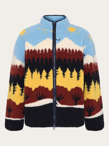 KnowledgeCotton Apparel - UNI Loose Fair Isle teddy jacket - GRS/Vegan Fleeces 9932 Multi color AOP