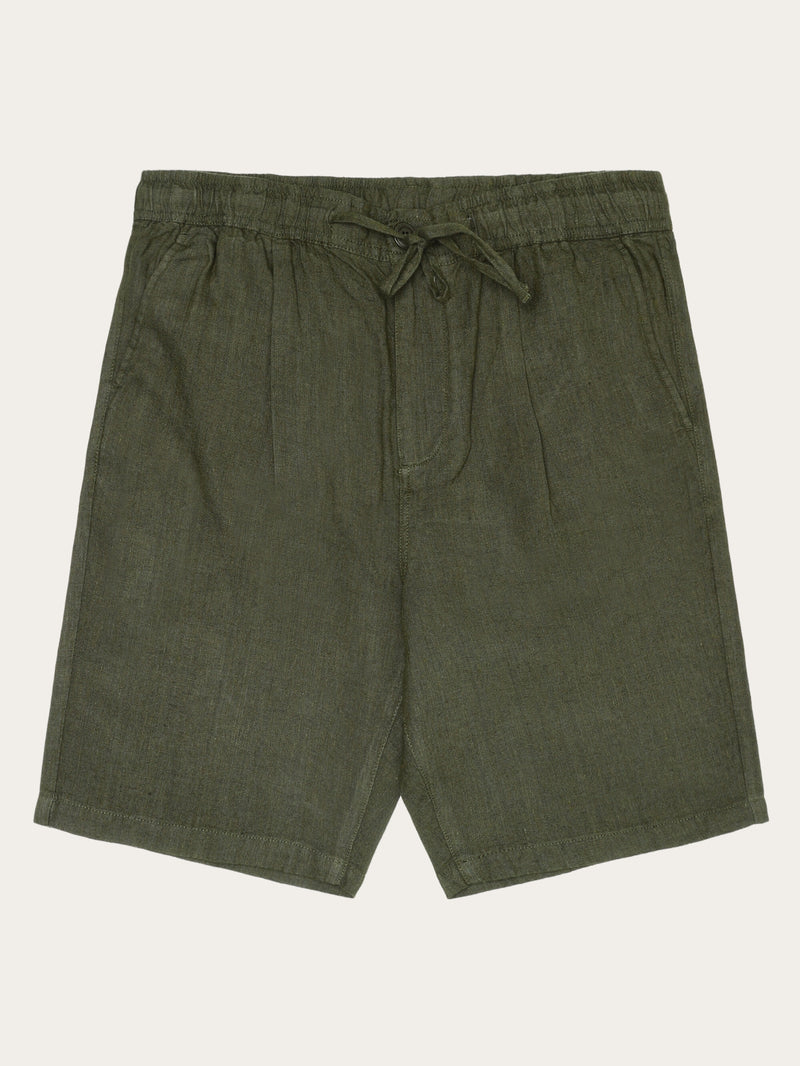 KnowledgeCotton Apparel - MEN Loose Linen shorts Shorts 1068 Burned Olive