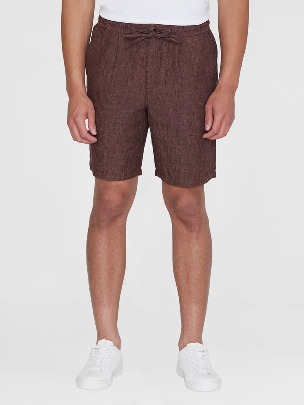 KnowledgeCotton Apparel - MEN Loose Linen shorts Shorts 1437 Chocolate Malt