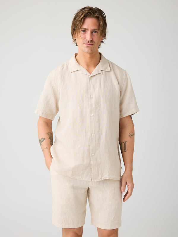 KnowledgeCotton Apparel - MEN Loose Linen shorts Shorts 1449 Yarndyed - Light feather gray