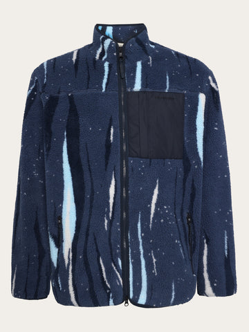 KnowledgeCotton Apparel - UNI Loose fit Northern Lights zip fleece - GRS Fleeces 9921 Blue