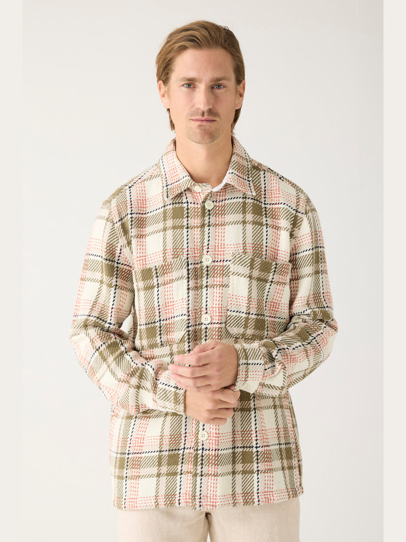 KnowledgeCotton Apparel - MEN Loose fit checkered flannel shirt Overshirts 7033 Creme check