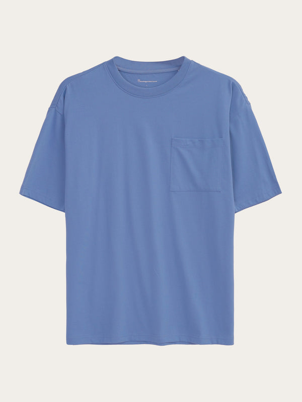 KnowledgeCotton Apparel - MEN Loose fit heavy single t-shirt - OCS/Vegan T-shirts 1432 Moonlight Blue