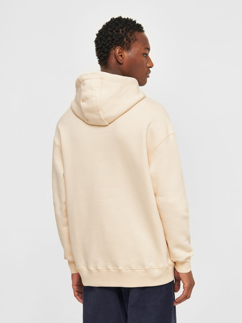 KnowledgeCotton Apparel - MEN Loose fit hood kangaroo pocket sweat with embroidery at chest Sweats 1348 Buttercream