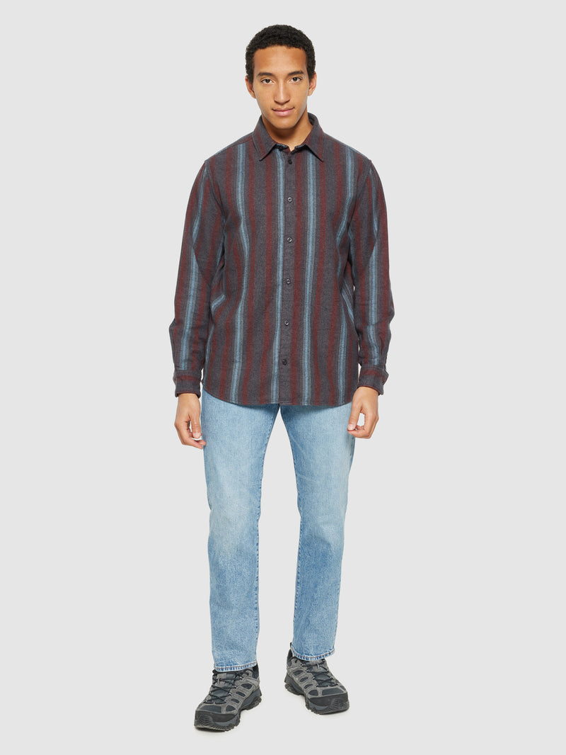 KnowledgeCotton Apparel - MEN Loose fit striped flannel shirt - GOTS/Vegan Shirts 8021 Blue stripe