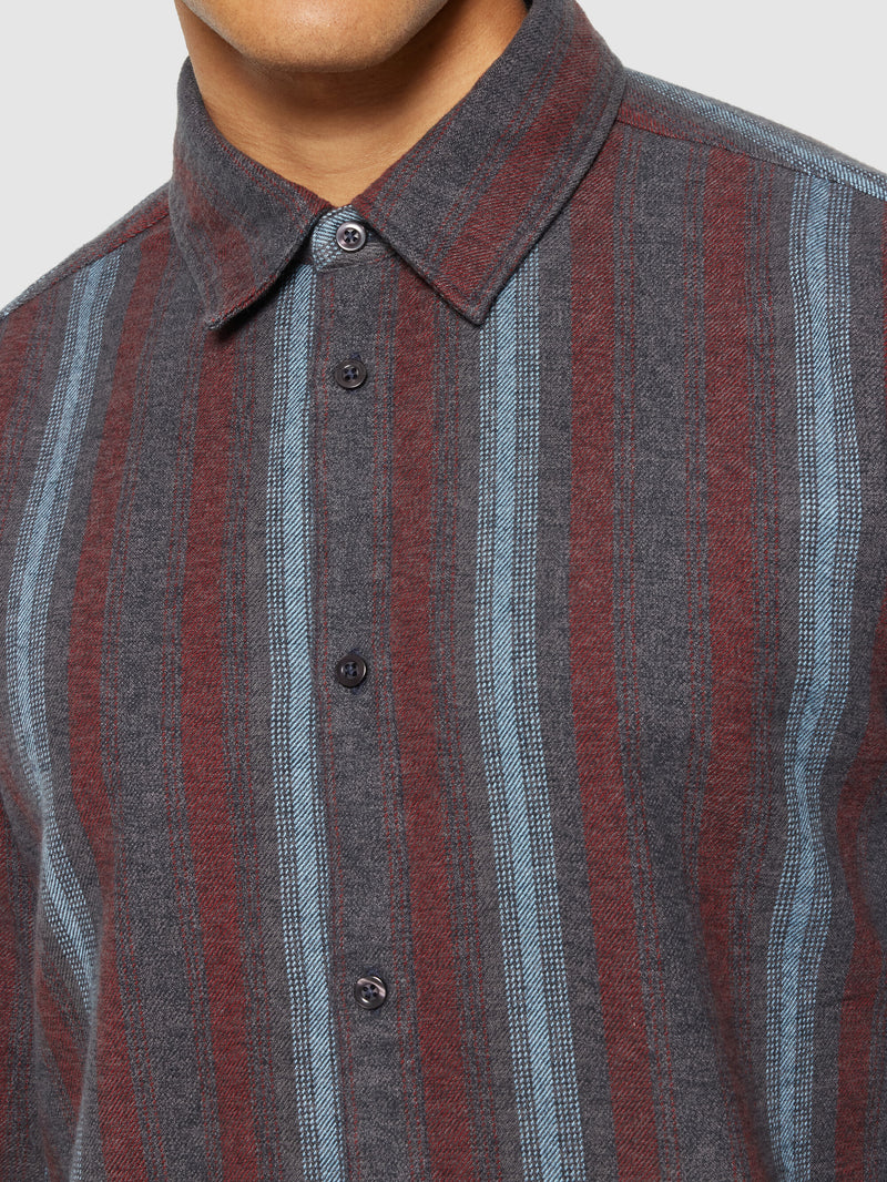 KnowledgeCotton Apparel - MEN Loose fit striped flannel shirt - GOTS/Vegan Shirts 8021 Blue stripe