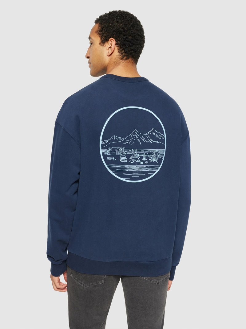KnowledgeCotton Apparel - MEN Loose fit sweat owl chill camp print - Regenerative Organic Certified® - GOTS/Vegan Sweats 1412 Night Sky