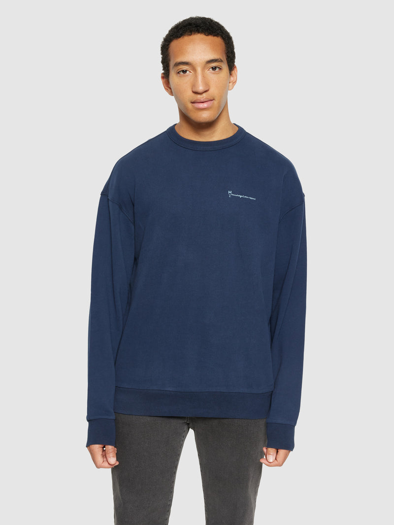 KnowledgeCotton Apparel - MEN Loose fit sweat owl chill camp print - Regenerative Organic Certified® - GOTS/Vegan Sweats 1412 Night Sky