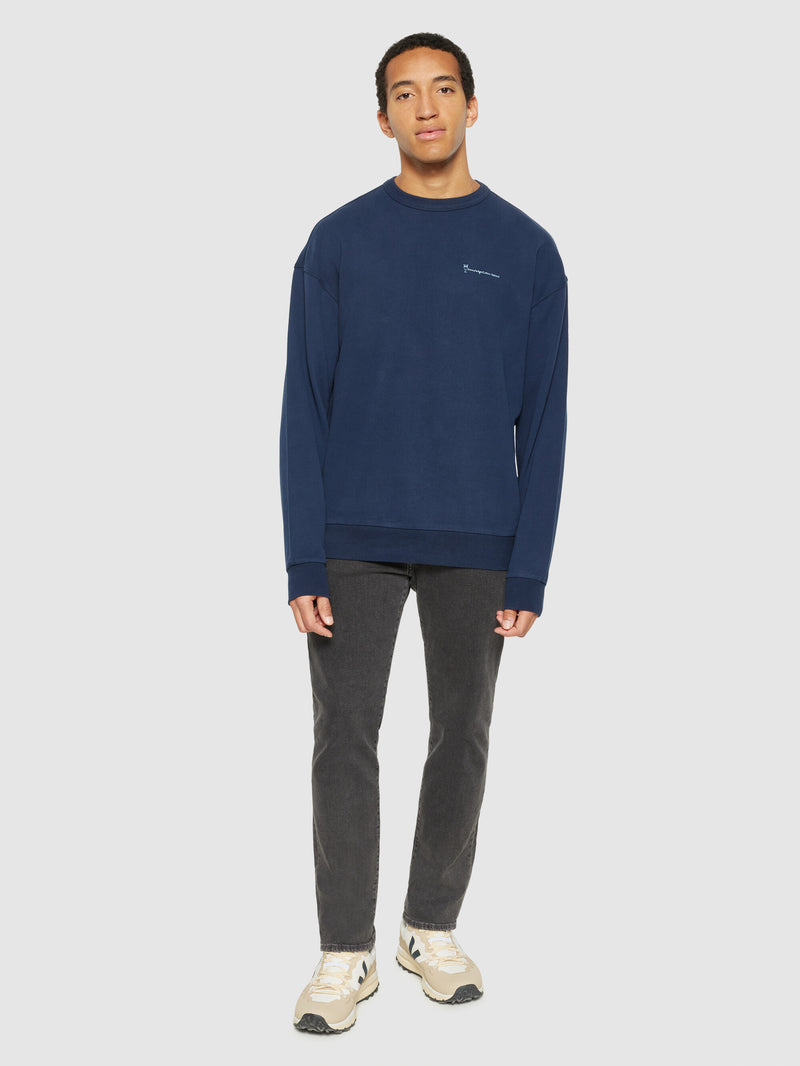 KnowledgeCotton Apparel - MEN Loose fit sweat owl chill camp print - Regenerative Organic Certified® - GOTS/Vegan Sweats 1412 Night Sky