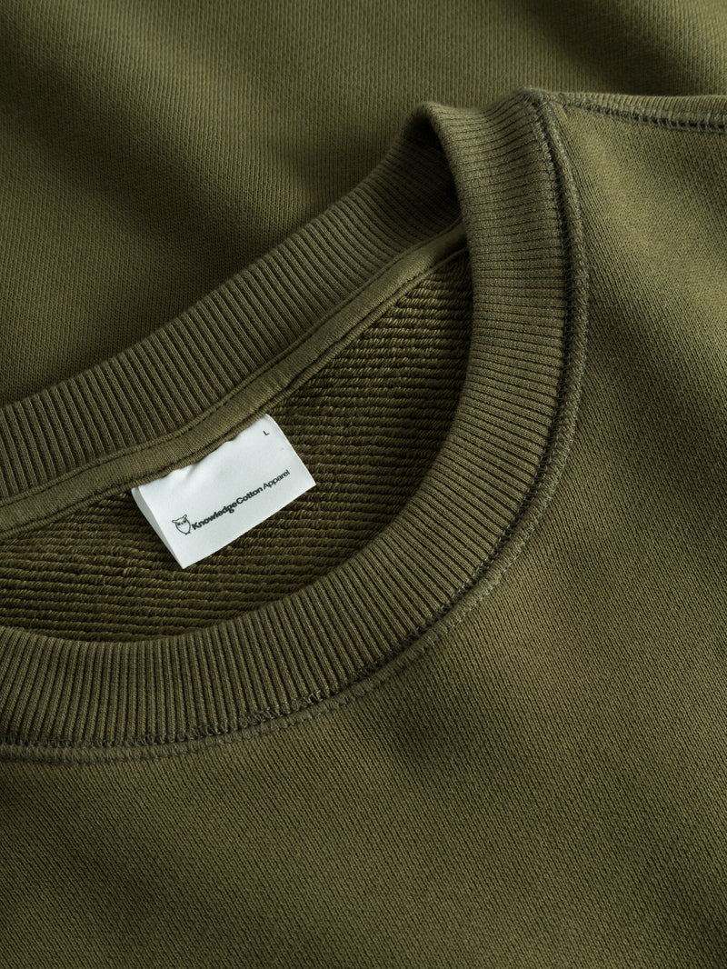 KnowledgeCotton Apparel - MEN Loose fit sweat with embroidery at chest Sweats 1100 Dark Olive