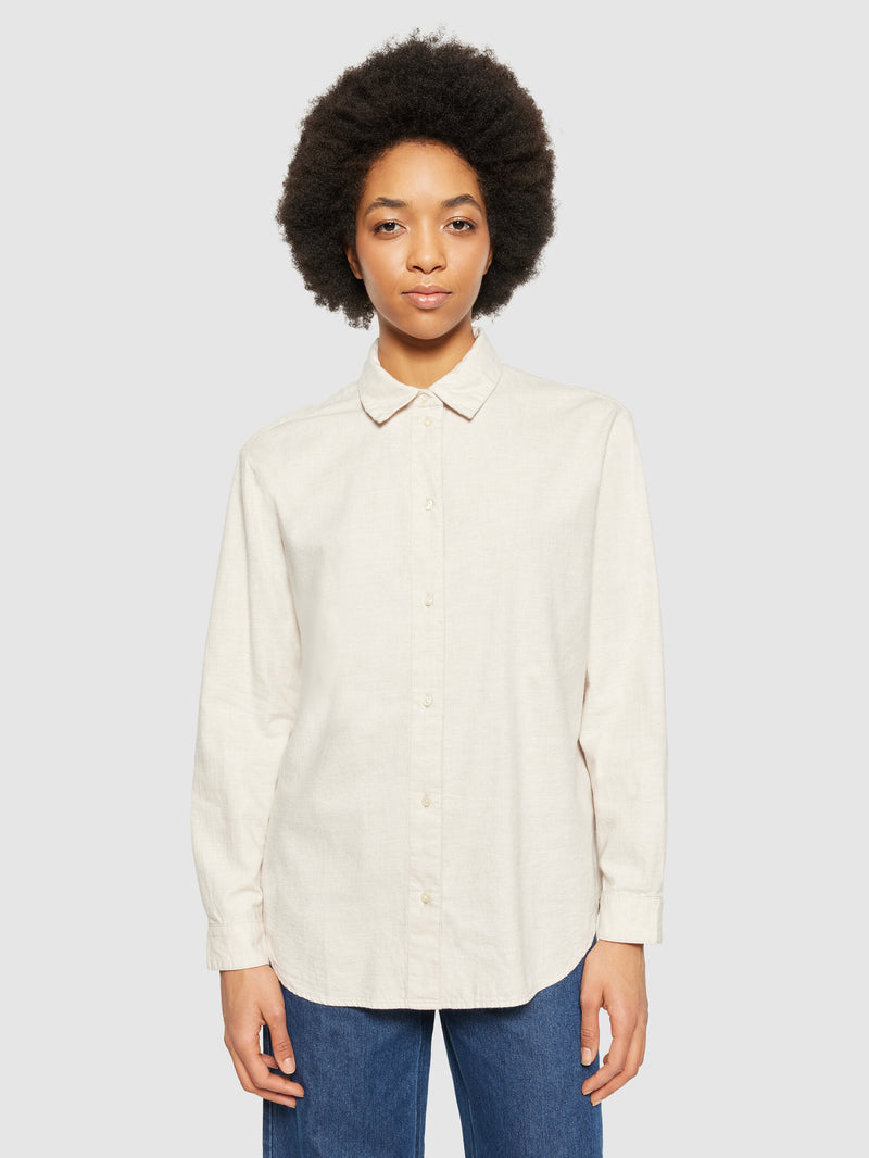 KnowledgeCotton Apparel - WMN Loose flannel long sleeved shirt Shirts 1165 Greige