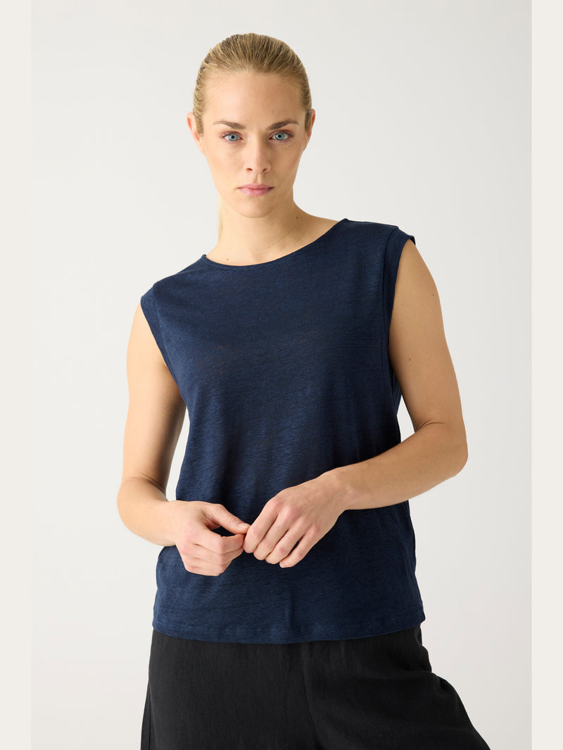 KnowledgeCotton Apparel - WMN Loose fold up linen t-shirt T-shirts 1001 Total Eclipse