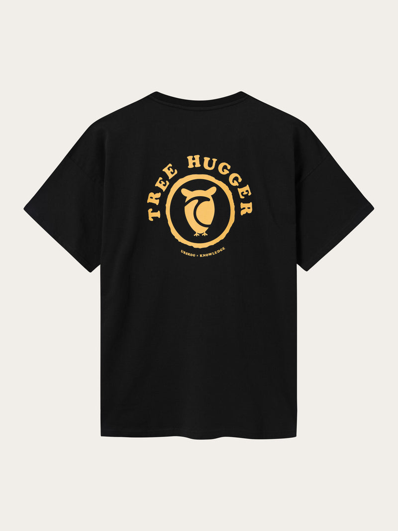 KnowledgeCotton Apparel - MEN Loose heavy single tee with Urskog front and back print T-shirts 1300 Black Jet