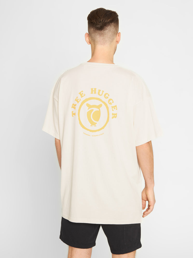 KnowledgeCotton Apparel - MEN Loose heavy single tee with Urskog front and back print T-shirts 1387 Egret