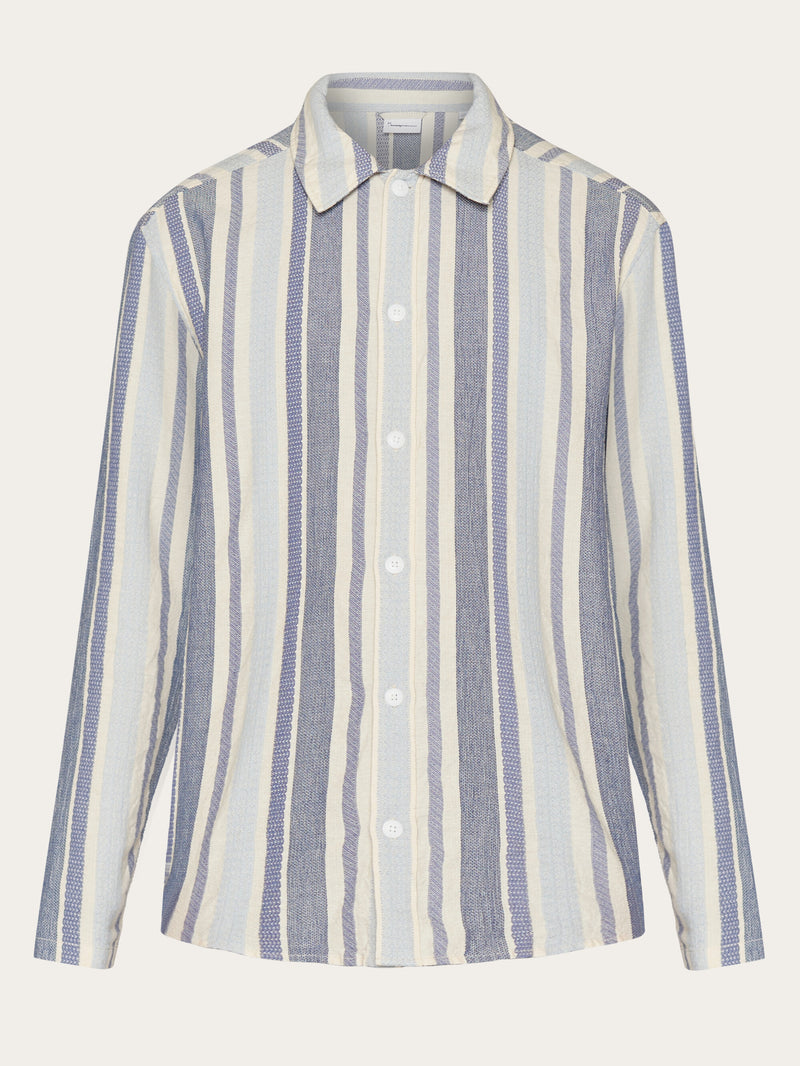 KnowledgeCotton Apparel - MEN Loose jacquard woven striped shirt - GOTS/Vegan Shirts 8021 Blue stripe