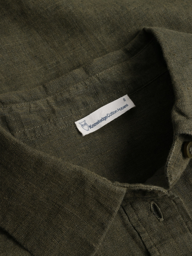 KnowledgeCotton Apparel - WMN Loose linen long sleeved shirt - GOTS/Vegan Shirts 1068 Burned Olive