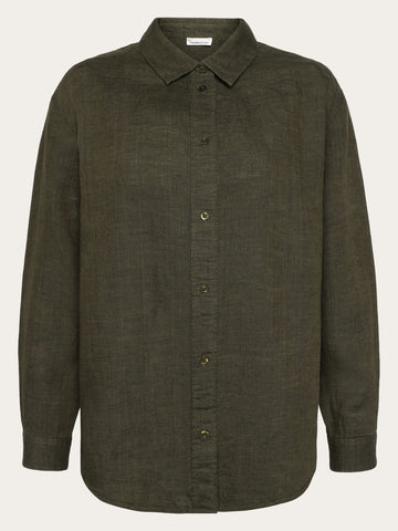KnowledgeCotton Apparel - WMN Loose linen shirt Shirts 1068 Burned Olive