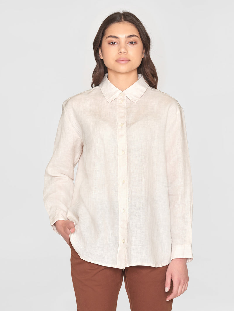 KnowledgeCotton Apparel - WMN Loose linen long sleeved shirt - GOTS/Vegan Shirts 1228 Light feather gray