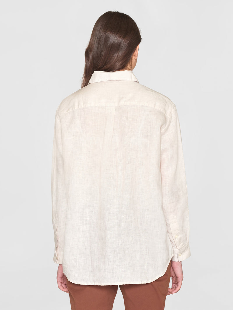 KnowledgeCotton Apparel - WMN Loose linen long sleeved shirt - GOTS/Vegan Shirts 1228 Light feather gray