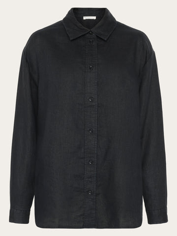 KnowledgeCotton Apparel - WMN Loose linen shirt Shirts 1300 Black Jet