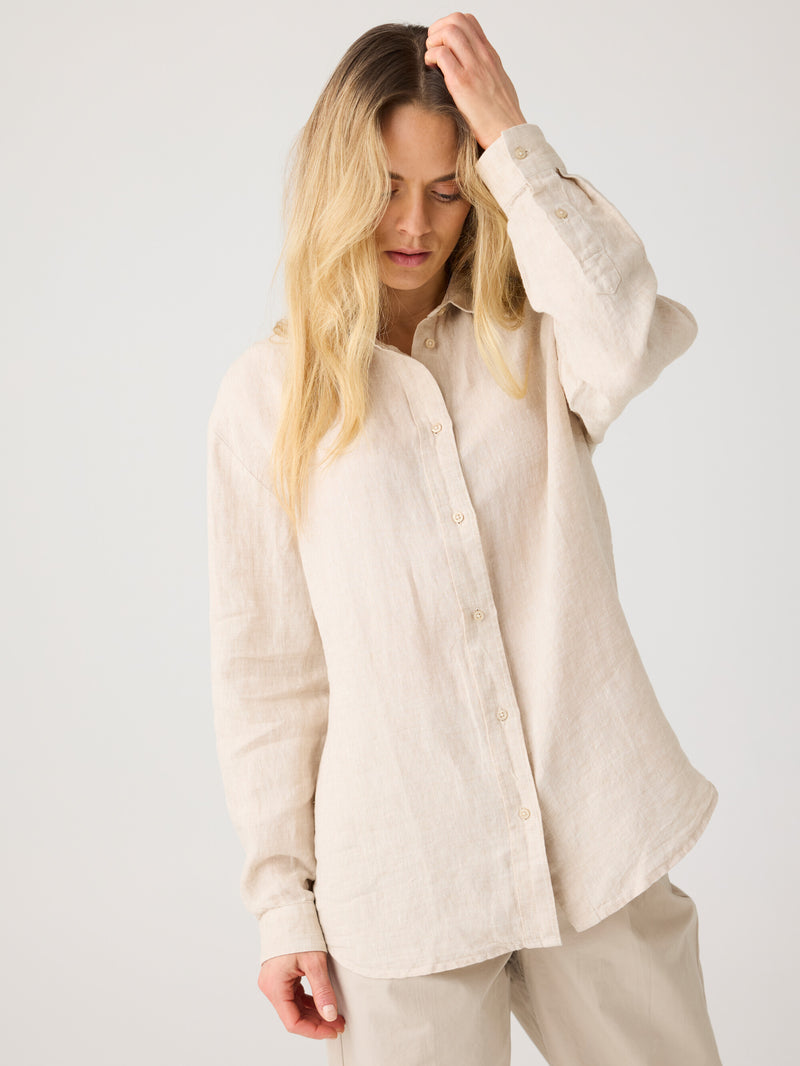 KnowledgeCotton Apparel - WMN Loose linen shirt Shirts 1449 Yarndyed - Light feather gray