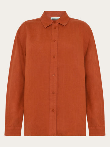 KnowledgeCotton Apparel - WMN Loose linen shirt Shirts 1488 Burnt Brick