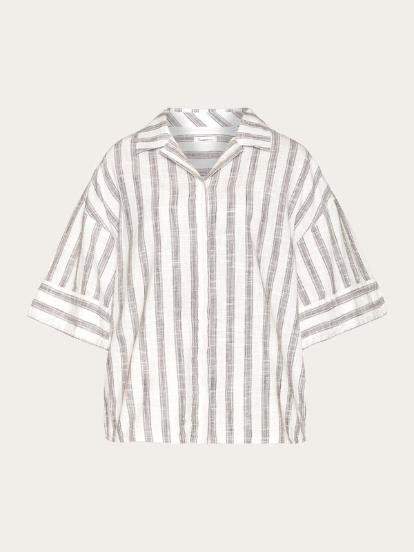 KnowledgeCotton Apparel - WMN Loose multicolored stripe short sleeved shirt - - GOTS/Vegan Shirts 8026 Brown stripe