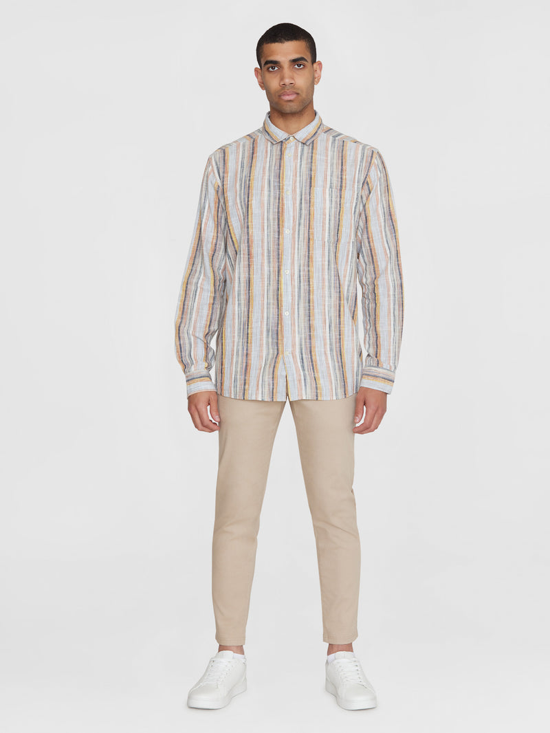 KnowledgeCotton Apparel - MEN Loose multicolored striped linen shirt - GOTS/Vegan Shirts 8032 Multi color stripe