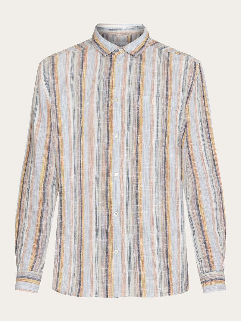 KnowledgeCotton Apparel - MEN Loose multicolored striped linen shirt - GOTS/Vegan Shirts 8032 Multi color stripe