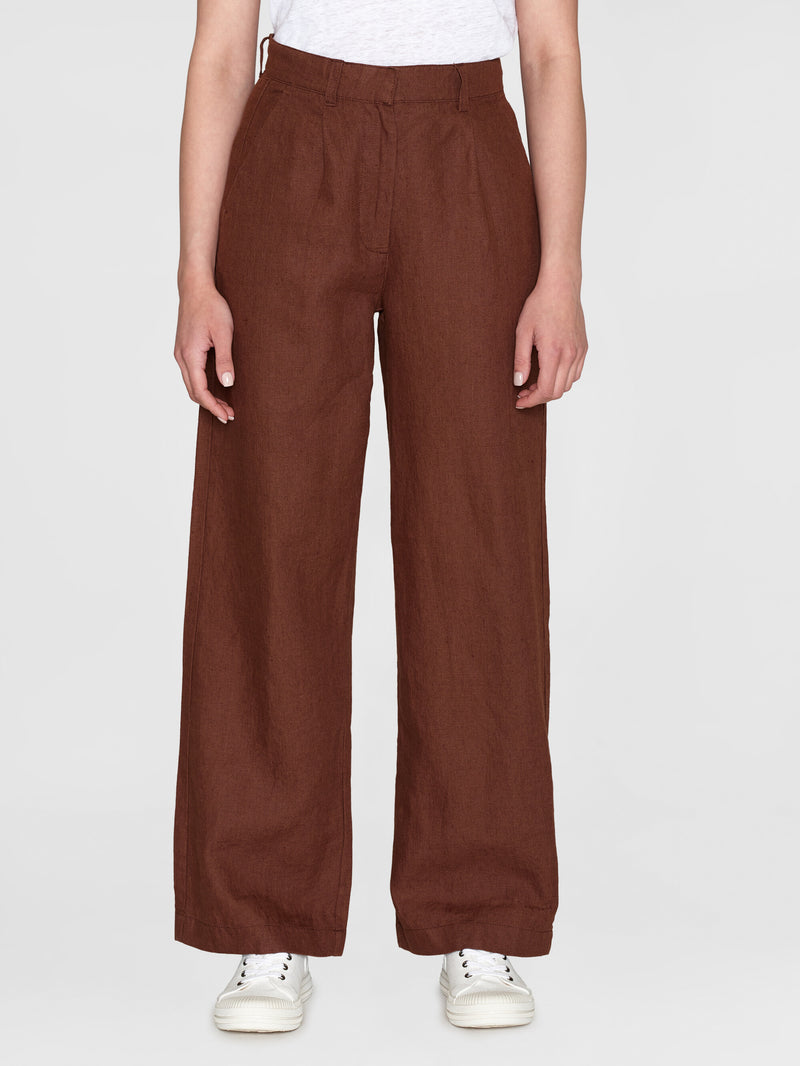 KnowledgeCotton Apparel - WMN Loose natural linen pants Pants 1441 Tiramisu