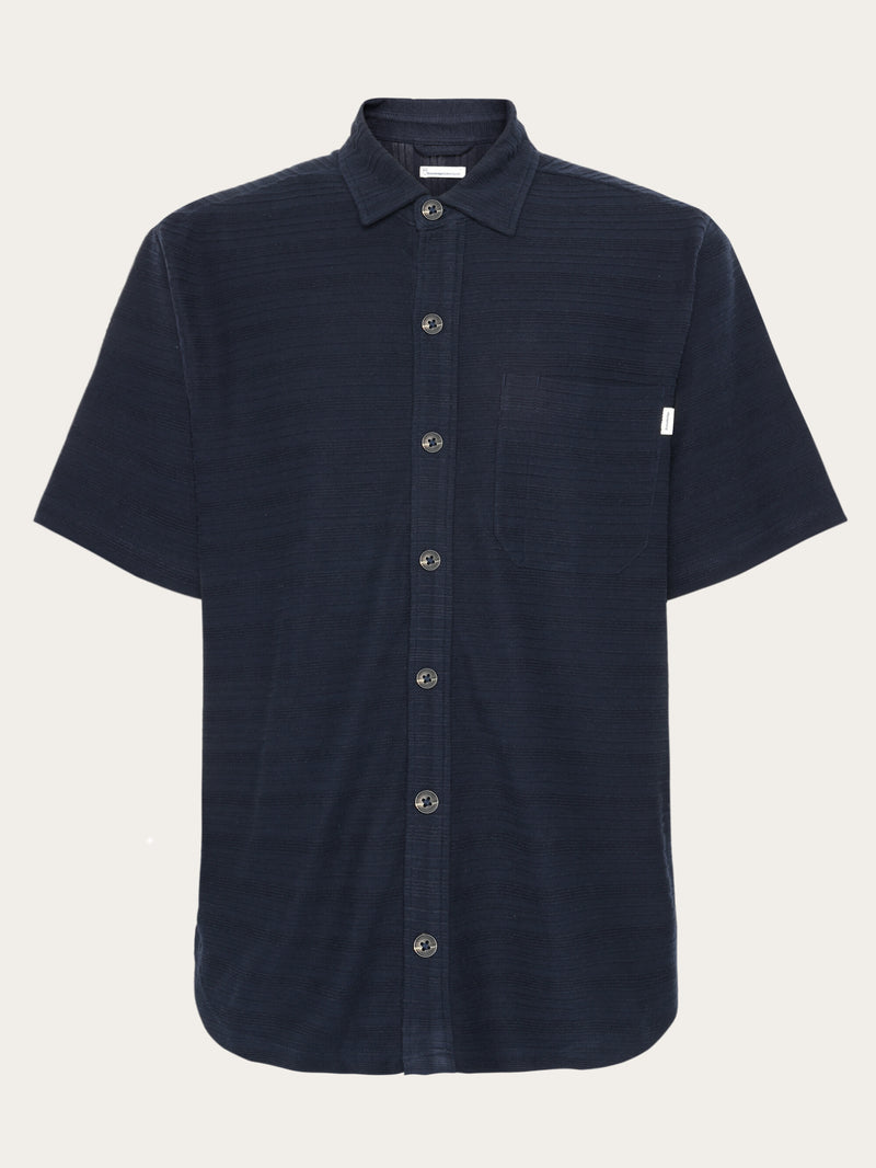 KnowledgeCotton Apparel - MEN Loose short sleeve cotton solid striped jersey shirt GOTS/Vegan Shirts 1412 Night Sky