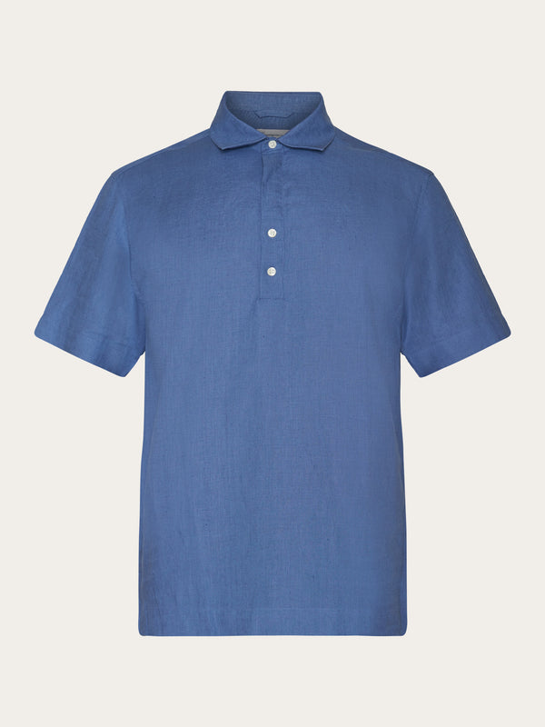 KnowledgeCotton Apparel - MEN Loose short sleeve linen polo shirt - GOTS/Vegan Shirts 1432 Moonlight Blue