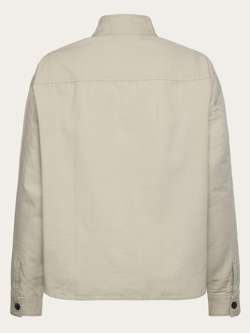 KnowledgeCotton Apparel - WMN Loose stand collar slub overshirt - GOTS/Vegan Overshirts 1228 Light feather gray