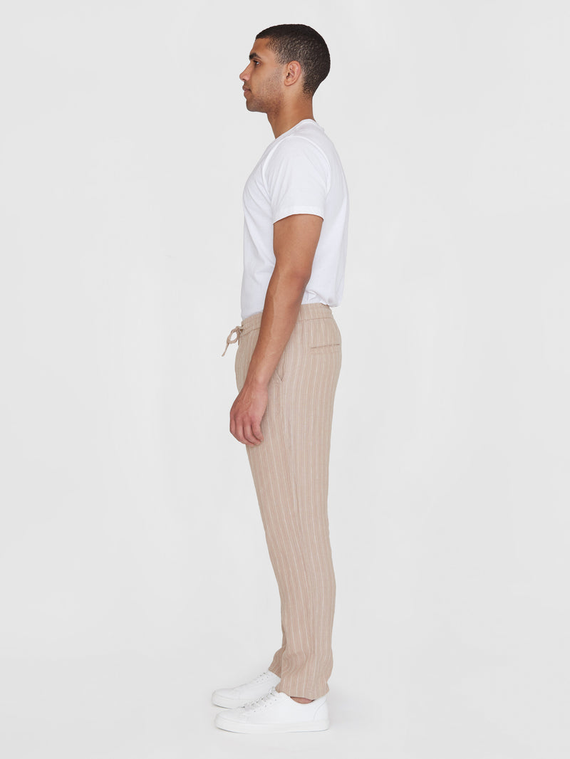 KnowledgeCotton Apparel - MEN Loose striped linen pant Pants 8030 Beige stripe