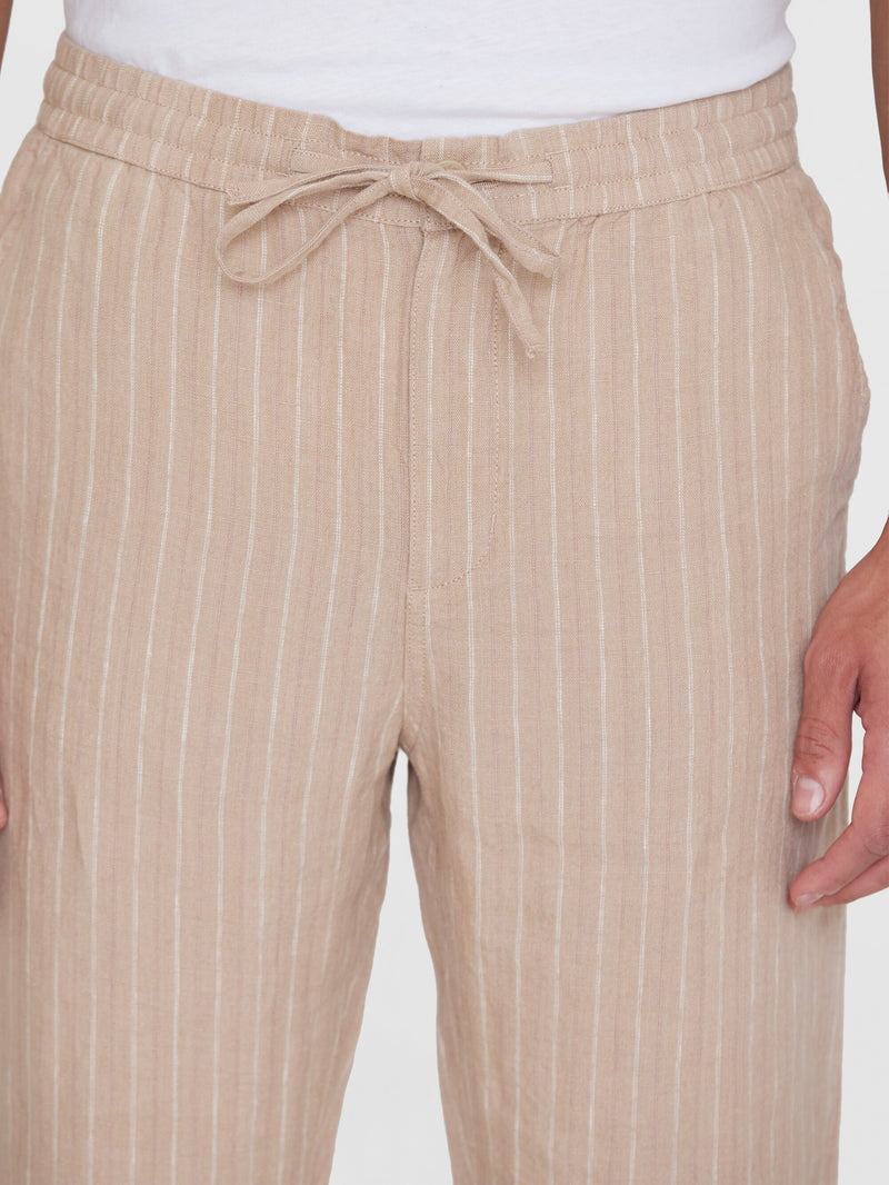 KnowledgeCotton Apparel - MEN Loose striped linen pant Pants 8030 Beige stripe