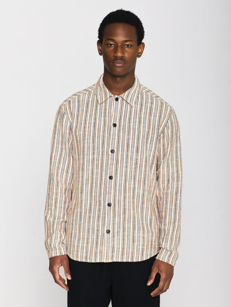 KnowledgeCotton Apparel - MEN Loose woven striped shirt - GOTS/Vegan Shirts 8032 Multi color stripe