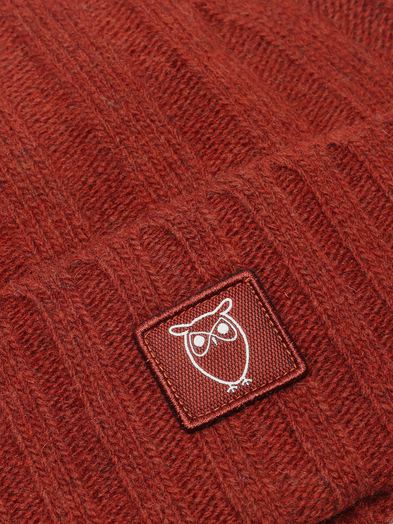 KnowledgeCotton Apparel - UNI Low wool 5x4 rib beanie - RWS Hats 1478 Fired Brick