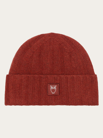 KnowledgeCotton Apparel - UNI Low wool 5x4 rib beanie - RWS Hats 1478 Fired Brick