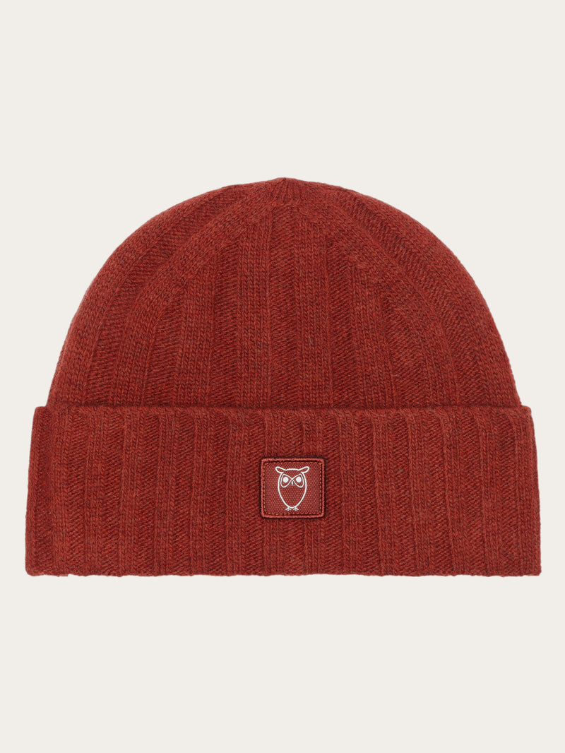KnowledgeCotton Apparel - UNI Low wool 5x4 rib beanie - RWS Hats 1478 Fired Brick