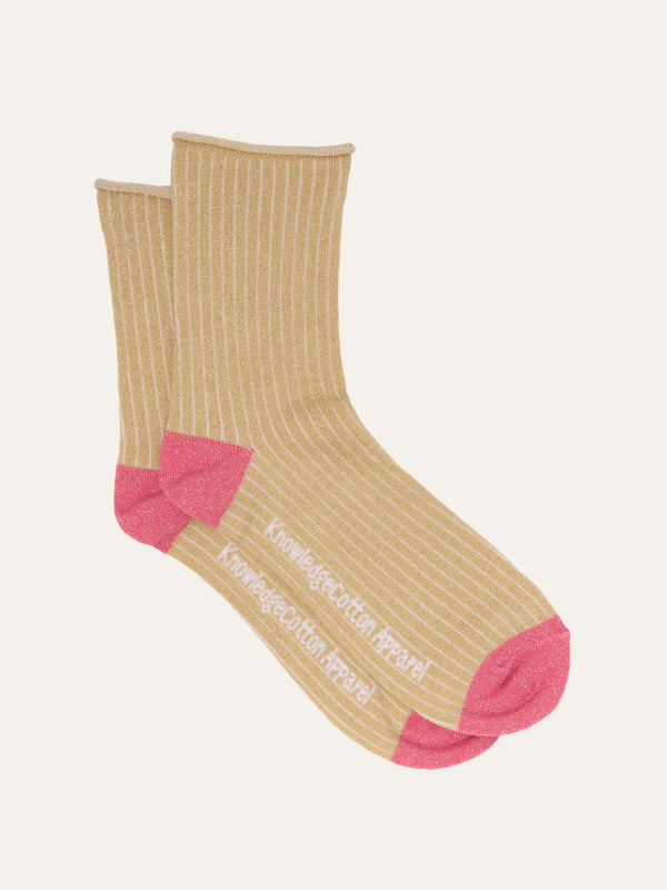 KnowledgeCotton Apparel - WMN Lurex glitter rib socks Socks 1347 Safari